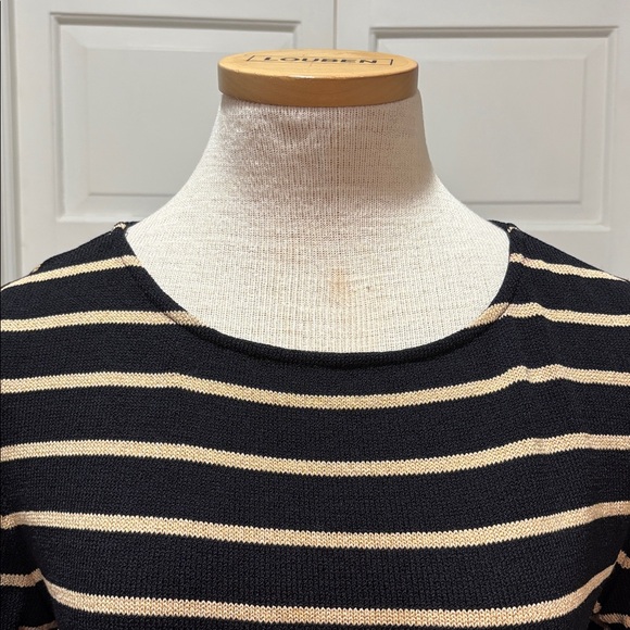 St John Sport sz S black with gold stripe crewneck sweater w/crest on sleeve - Picture 2 of 7